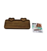 AKASYA DİKDÖRTGEN 3 BÖLMELİ=2İN1 KALP BÖLME+1 AHŞAP SERVİS SUNUM TEPSİ - TAHTASI 25 X 14 X 1.4CM (5680)