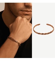 Erkek Bakır Bileklik - Yassı Spiral Sarım - Taşlamalı Yüzey - El İşçiliği - Ayarlanabilir Yapı
