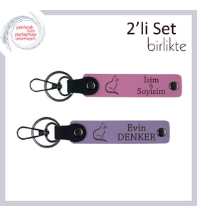 Kedisever Arkadaşa Sevimli Armağan, Pati Desenli, Kişisel Anahtarlık, Pembe-Mor Menekşe