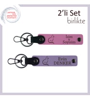Kedisever Arkadaşa Sevimli Armağan, Pati Desenli, Kişisel Anahtarlık, Pembe-Mor Menekşe