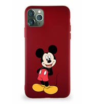 Apple iPhone 11 Pro Max Soft Premier Kapak Mickey Mouse-B Tasarımlı Silikon Kılıf - Mürdüm (Şeffaf)