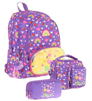 Kaukko Kids Kız Çocuklara Özel (Mor Pembe - Flamingo Nakışlı ve Baskılı) Üçlü Okul Çantası Seti (Çok Renkli)