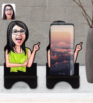 BK Gift Kişiye Özel Kadın Karikatürlü Ahşap Biblo Telefon Standı-19