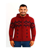 Tarz Cool T00465 Erkek Desenli Fermuarlı Triko Hırka - Bordo - ST00465-Bordo-L