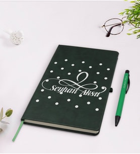BK Gift Kişiye Özel İsimli Yeşil Termo Deri Defter Kalem Seti Model 4