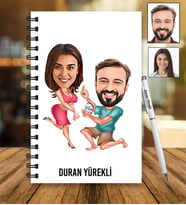 Kişiye Özel Sevgili Tasarımlı Karikatür Ahşap Defter Ve Kalem Seti 23
