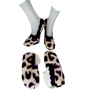 Peluş Ekstra Yumuşak Leopar Desenli Pudra Rengi Kadın Ev Patiği