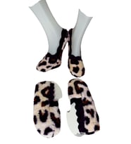 Peluş Ekstra Yumuşak Leopar Desenli Pudra Rengi Kadın Ev Patiği