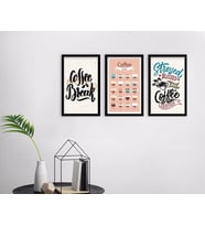 BK Home Coffee Tasarımlı Dekoratif 3’lü Ahşap Siyah Çerçeveli Tablo-6