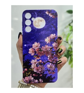 Samsung Galaxy A24 Uyumlu Sanatsal Manzaralı Pembe Çiçekler Desenli Şeffaf Telefon Kılıfı