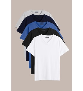 COMEOR Erkek Çok Renkli T- Shirt Regular Fit Rahat Kesim V Yaka 5'li Basic Tişört Paketi (Lacivert)