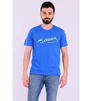 Sarı Lacivert Atatürk imza Kısakol Erkek Slim Fit Tshirt (Mavi)