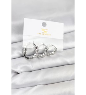 Pirinç Gümüş Renk Zirkon Taşlı Petek Halka Model YSX Trio Küpe Seti - TJ-BKP11567