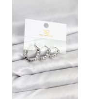 Pirinç Gümüş Renk Zirkon Taşlı Petek Halka Model YSX Trio Küpe Seti - TJ-BKP11567