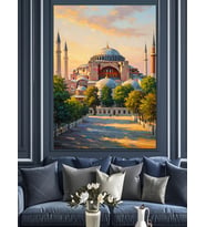 Tarihi Ayasofya Ve Şehir Manzarası Dekoratif Kanvas - Mdf Ahşap Tablo