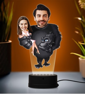 Doğum Günü Hediyesi,Sevgiliye Hediye, Kişiye Özel Fotoğraflı En Sevimli Çift Karikatür 3D Led Lamba (Beyaz)