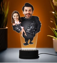 Doğum Günü Hediyesi,Sevgiliye Hediye, Kişiye Özel Fotoğraflı En Sevimli Çift Karikatür 3D Led Lamba (Beyaz)