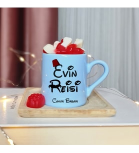 Evin Reisi Tasarımlı Kişiye Özel Mavi Türk Kahvesi Fincanı