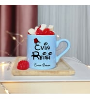 Evin Reisi Tasarımlı Kişiye Özel Mavi Türk Kahvesi Fincanı