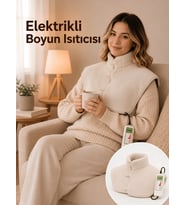 Beylini OMAK 220V Elektrikli Giyilebilir Boyun ve Omuz Isıtıcı 5 Kademe Medikal Minder Ev Ofis Bölgesel Isıtma Şalı Dijital Krem Renk 57x40 CM
