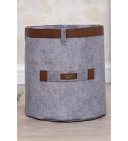Keçe Deri Çizgilı Yuvarlak Oyuncak ve Kirlı Sepet Organizer Maxi 25X23 Cm (Gri)