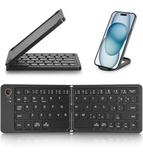 Coverzone Katlanabilir Kablosuz Bluetooth Klavye ENT 67 Tuş Makas Mekanizmalı, iOS Android Windows Uyumlu, USB-C Şarjlı, 150 mAh Batarya, 10 m Menzil, Çift Katlanır Taşınabilir Tasarım (B028 Siyah)