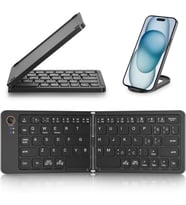 Coverzone Katlanabilir Kablosuz Bluetooth Klavye ENT 67 Tuş Makas Mekanizmalı, iOS Android Windows Uyumlu, USB-C Şarjlı, 150 mAh Batarya, 10 m Menzil, Çift Katlanır Taşınabilir Tasarım (B028 Siyah)