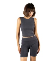 Kadın Antrasit Fitted/Vücuda Oturan Crop Halter Yaka Fitilli Esnek Örme Bluz Atlet 23K-TRP-CRP06