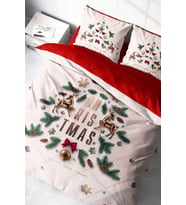 Yılbaşı Nevresim Takım %100 Doğal Pamuk Merry Christmas Çift Kişilik White