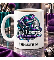 Saç Tasarım Uzmanı Kupa Bardak Mor Turkuaz Saç Desenli