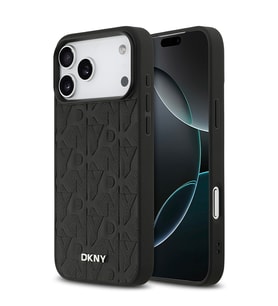 Apple iPhone 17 Pro Max Uyumlu Kılıf DKNY Orjinal Lisanslı M-safe Şarj Özellikli 3D Yazılı Grid Pattern Kapak (Siyah)