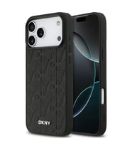 Apple iPhone 17 Pro Max Uyumlu Kılıf DKNY Orjinal Lisanslı M-safe Şarj Özellikli 3D Yazılı Grid Pattern Kapak (Siyah)