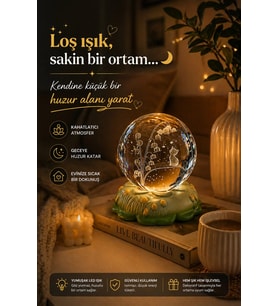 Kristal Cam Küre Led Işıklı Gece Lambası – Kedi ve Çiçek Tasarımlı Dekoratif Masa Lambası