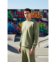 Erkek Bisiklet Yaka Standart Kol Oversize Waffle Dokuma Sweatshirt Fonksiyonel Dayanıklı Şık