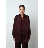 Kadın Bordo Desenli Parlak Kumaş Oversize Kesim Gömlek