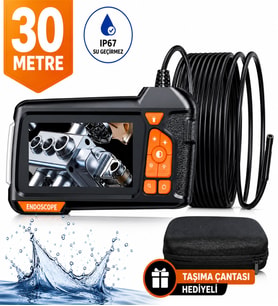 UltraTekno 30 Metre Endoskop Kamera 1080P HD Boru İçi Görüntüleme Kamerası 4.3" IPS Ekranlı IP67 Su Geçirmez Yılan Kamera + Taşıma Çantası