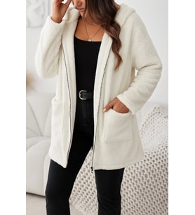 Kadın Uzun Kollu Kapşonlu önden Fermuarlı Cepli Welsoft Ceket (Bej)