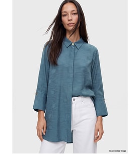 LC WAIKIKI Petrol Desenli Oversize Kadın Gömlek Tunik