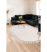 Dijidekor Peluş Halı Açık Vizon Cool Saçaklı Oval Kesme Post Yolluk Kilim Salon Halısı Modelleri