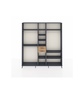 Arges Dolap 10 Raflı 2 Çekmeceli 3 Askılı 220x30x243 Antrasit-Antrasit/Çam