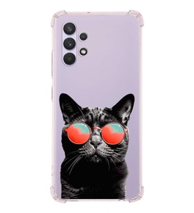 PrintiFy Samsung Galaxy A32 Uyumlu Kedi 3 Baskılı Şeffaf Köşe Korumalı Antişok Kılıf