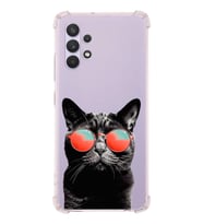 PrintiFy Samsung Galaxy A32 Uyumlu Kedi 3 Baskılı Şeffaf Köşe Korumalı Antişok Kılıf