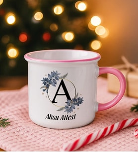 BK Gift Kişiye Özel İsimli Pembe Emaye Kupa Bardak -7, Arkadaşa Hediye, Sevgiliye Hediye
