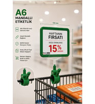 A6 Fiyatlık Mandallı Etiketlik Sepet Raf Askılık Fiyat Etiketi Çerçeveli Market Mağaza Yeşil