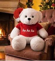 Noel Şapkalı Peluş Ayı – 70 cm Dev Boy Oyuncak (Beyaz)