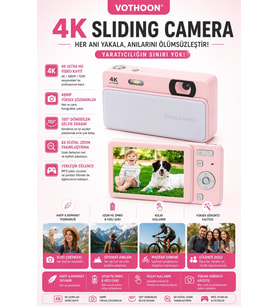 Dijital Kamera 4k Hd 48mp 16x Zoom Flaşlı Kayar Retro Video Kamera 2.8 Ekran 64gb Sd Kart Hediyeli Pembe
