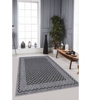 Gri Geometrik Kaymaz Tabanlı Makinede Yıkanabilir Halı RV173 - 100 x 160 cm