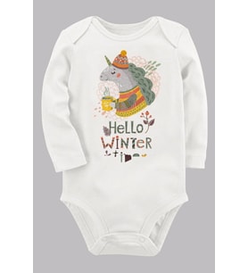 Organik Baskılı Pamuklu Unisex Bebek Body UZUNKOLE34