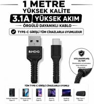 Type-C Pro Braided Örgülü Data ve Hızlı Şarj Kablosu Siyah