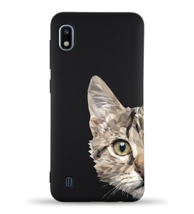 Samsung Galaxy A10 Uyumlu Lansman Kılıf Catface Tasarımlı İçi Kadife Kapak-Siyah (Şeffaf)
